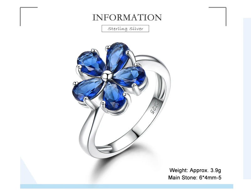 925 Sterling Silver Blue Sapphire Flower Ring for Women