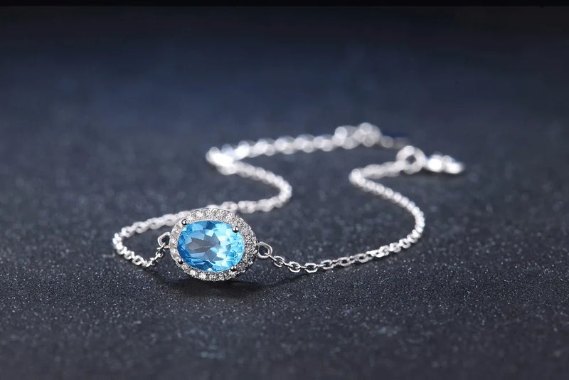 Sterling Silver 925 Blue Topaz Jewelry Set for Women