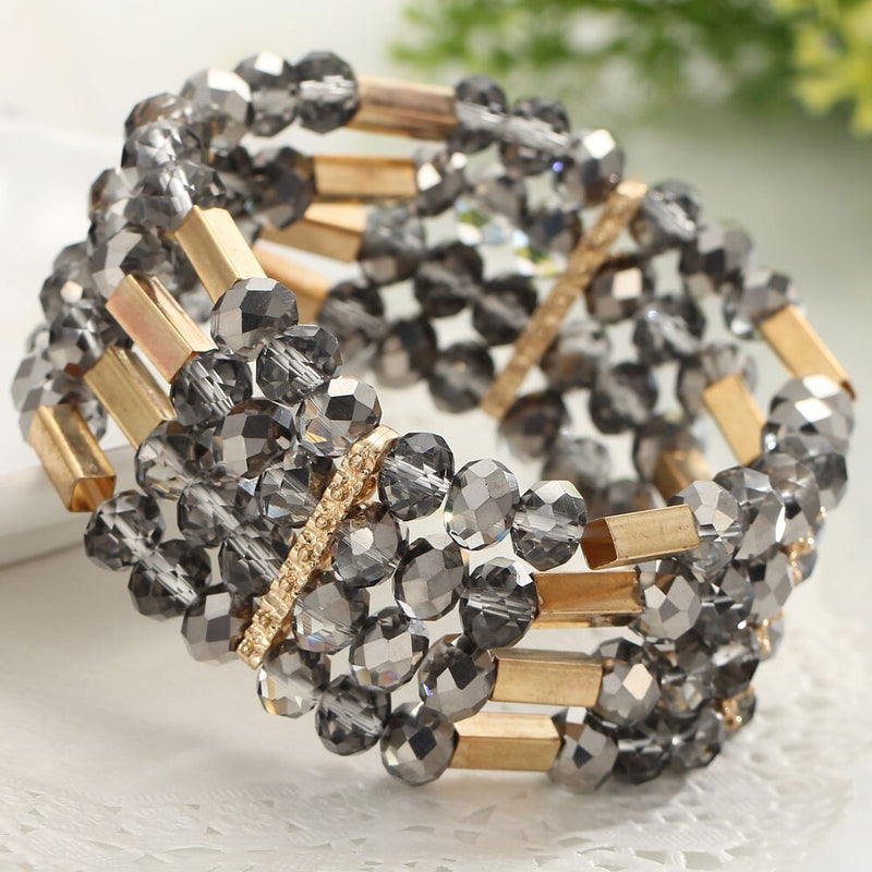 Gold-Tone Crystal Tube Charm Bangle Cuff Bracelet for Women