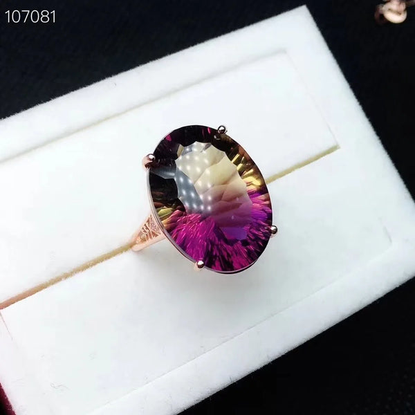 Natural Ametrine Ring in 925 Silver with Rare Two-Colored Gems