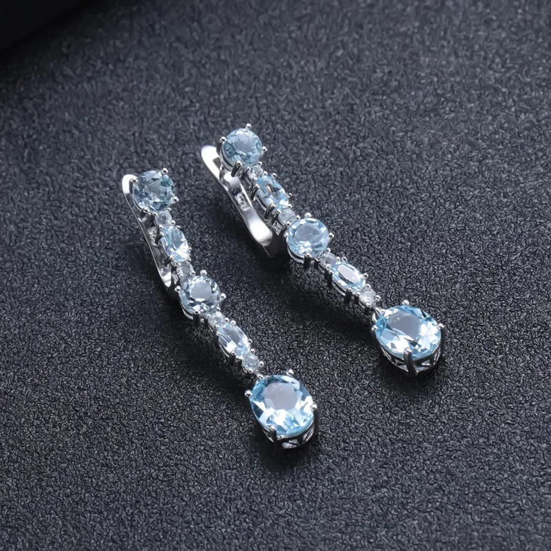 925 Sterling Silver Sky Blue Topaz Drop Earrings for Women