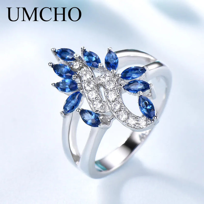 Sterling Silver Blue Sapphire and White Zircon Double Color Ring for Women