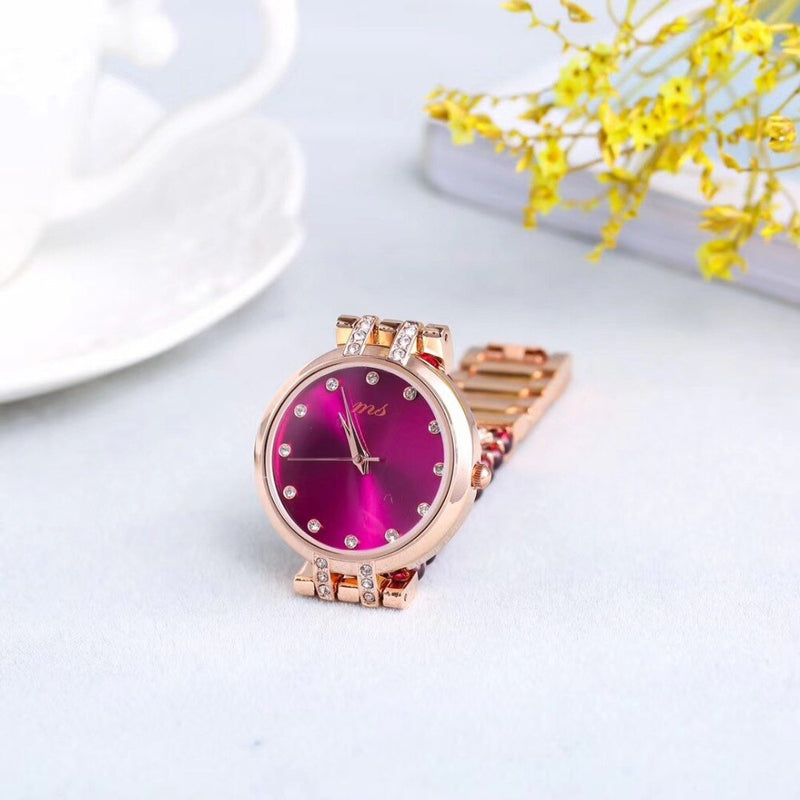 Stainless Steel Natural Garnet Stone Bracelet with 33mm Waterproof Watch for Women