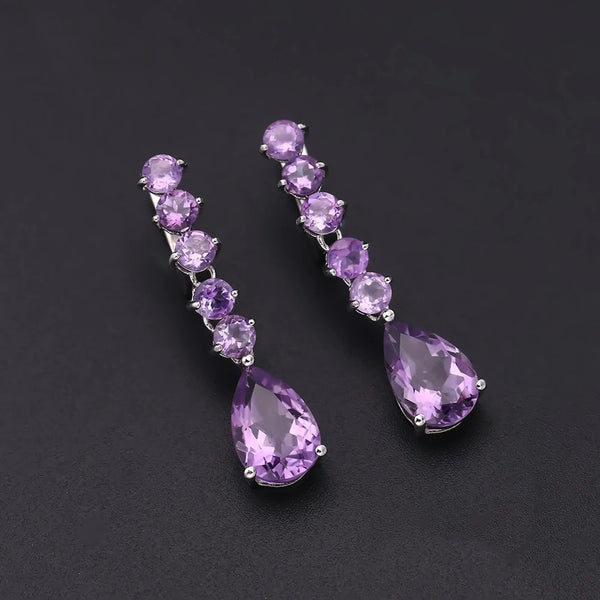 925 Sterling Silver Amethyst 8.91ct Drop Earrings For Women