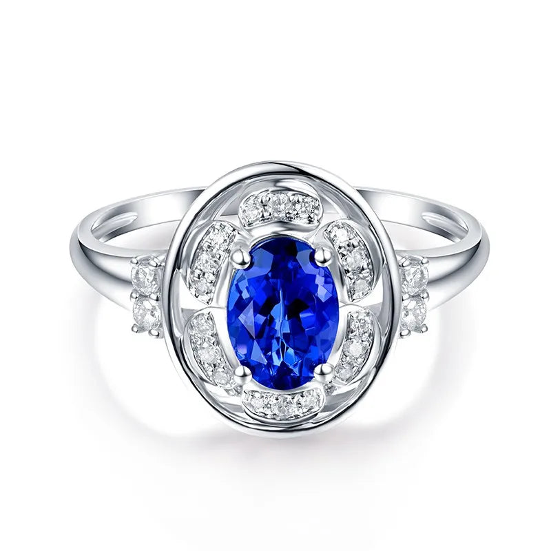 14k White Gold Tanzanite and Diamond Ring for Women