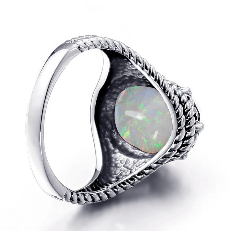 925 Sterling Silver Oval Egg Opal Ring for Women