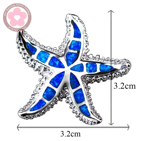 Sterling Silver Blue Opal Gemstone Sea Star Pendant for Women & Men