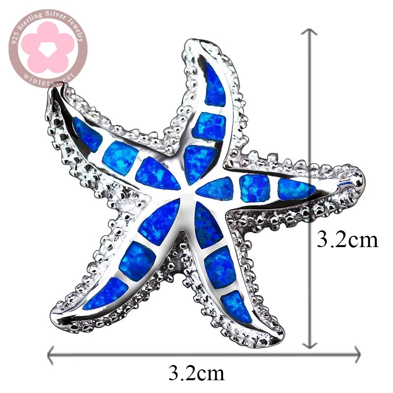 Sterling Silver Blue Opal Gemstone Sea Star Pendant for Women & Men