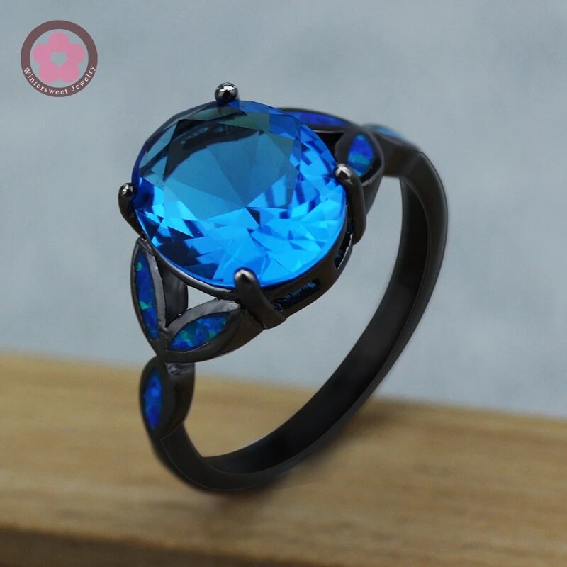 10kt Gold Plated Blue Crystal Rings for Women