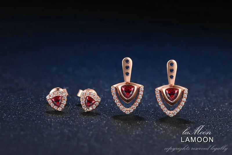 925 Sterling Silver Red Garnet Drop Earrings