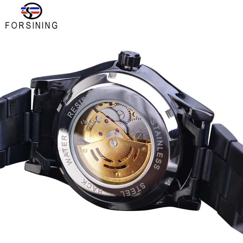 Stainless Steel 3D Carved Dragon, Automatic, Skeleton Watch for Men