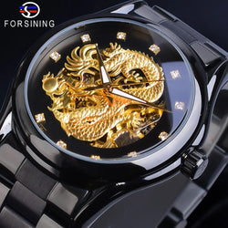 Stainless Steel 3D Carved Dragon, Automatic, Skeleton Watch for Men