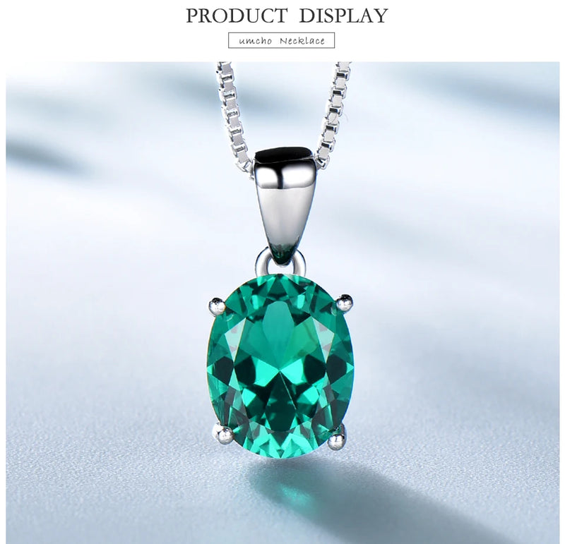 Sterling Silver Oval Cut Emerald Halo Pendant for Women