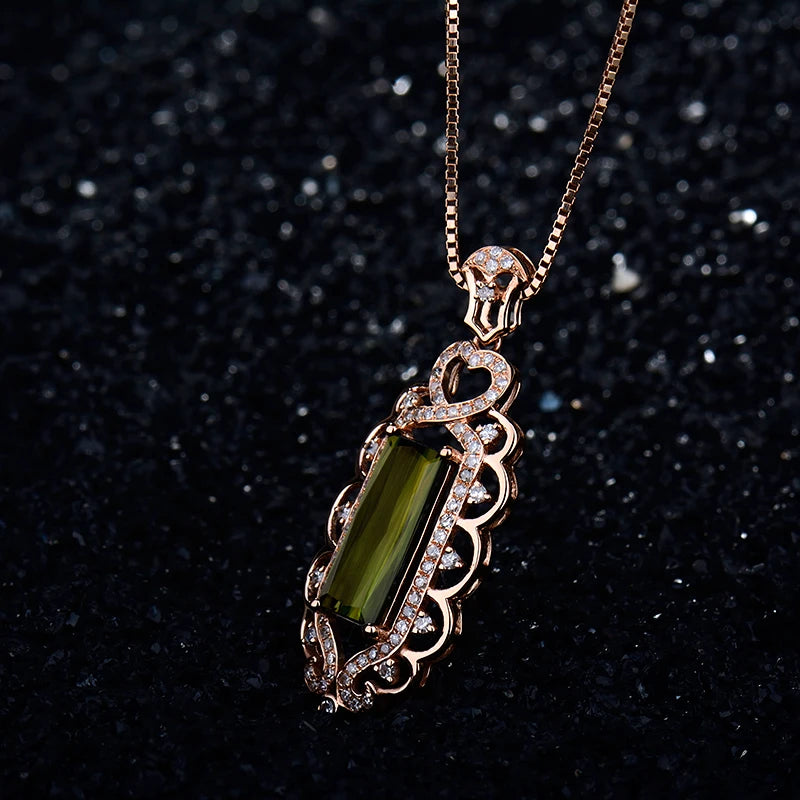 18K Rose Gold Pendant with Natural Diamond & Green Tourmaline for Women