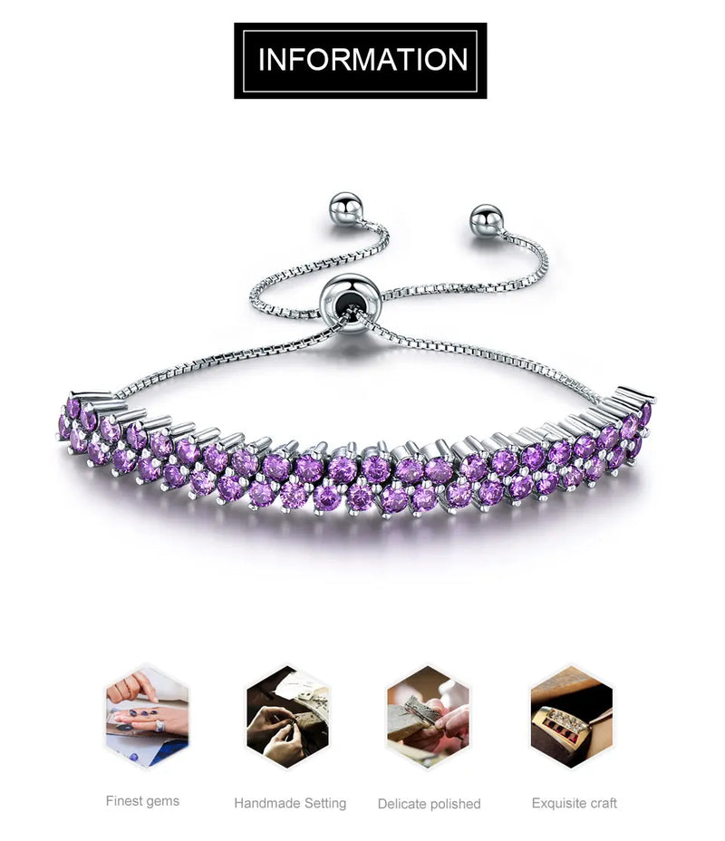 Sterling Silver Amethyst Bangle Bracelets 26cm for Women