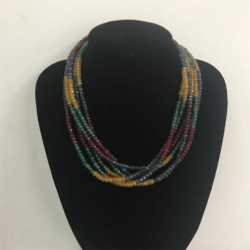 Silver Multicolored Stone Necklace, 6 Strands for Women