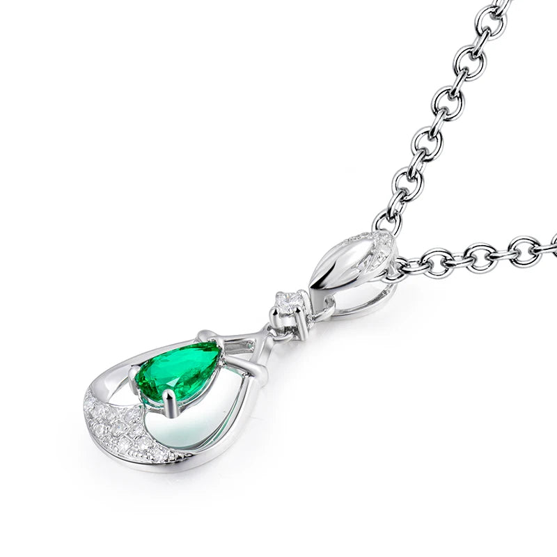 18KT White Gold Emerald and Diamond Pendant Necklace for Women