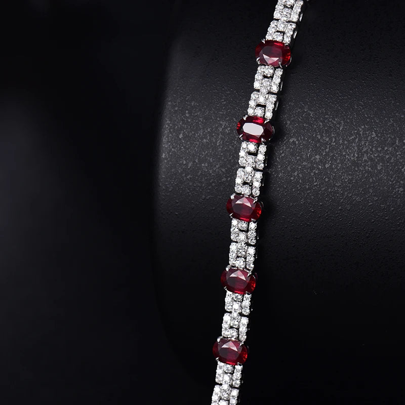 White Gold with Natural Ruby and Diamond Bracelet for Women