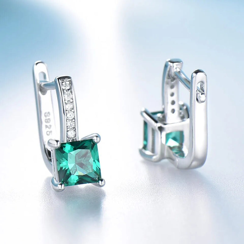 925 Sterling Silver Green Emerald Clip Earrings for Women