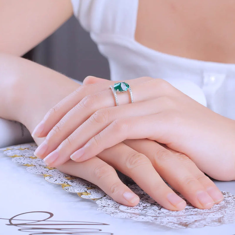 925 Sterling Silver Green Emerald Ring For Women