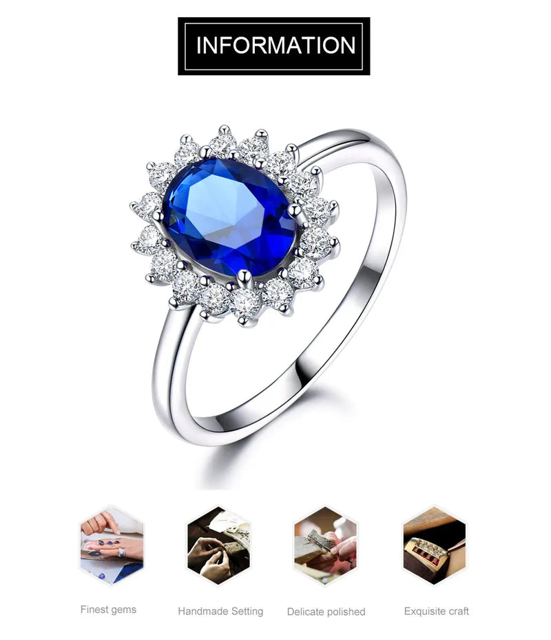 925 Sterling Silver Blue Sapphire Engagement Ring for Women