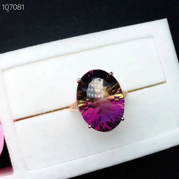 Natural Ametrine Ring in 925 Silver with Rare Two-Colored Gems