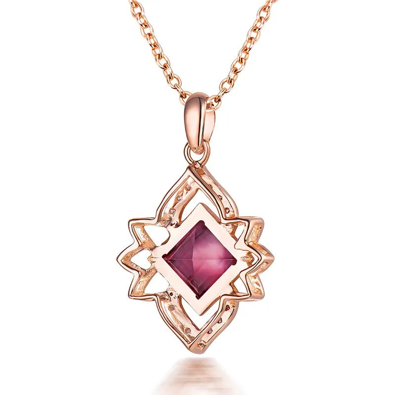 14K Rose Gold Pink Tourmaline Diamond Pendant Necklace for Women