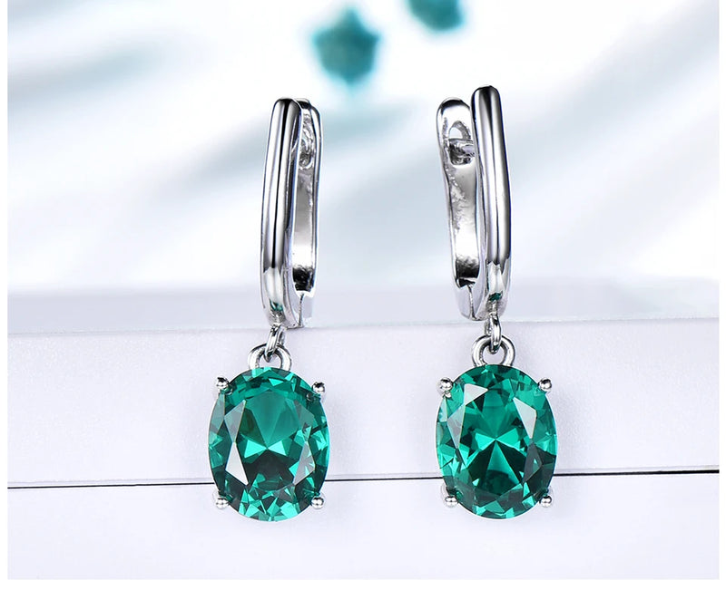 925 Sterling Silver Emerald Gemstone Long Clip Earrings for Women