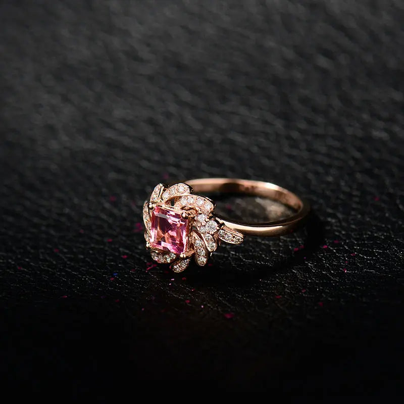 18K Rose Gold Pink Tourmaline Ring For Women