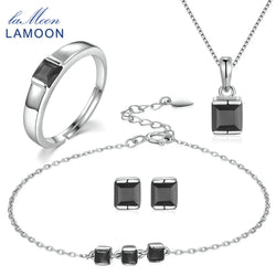 S925 Silver Black Chalcedony Jewelry Set 0.6ct for Women