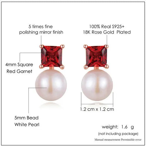 925 Sterling Silver Freshwater Pearl Garnet Earrings for Women