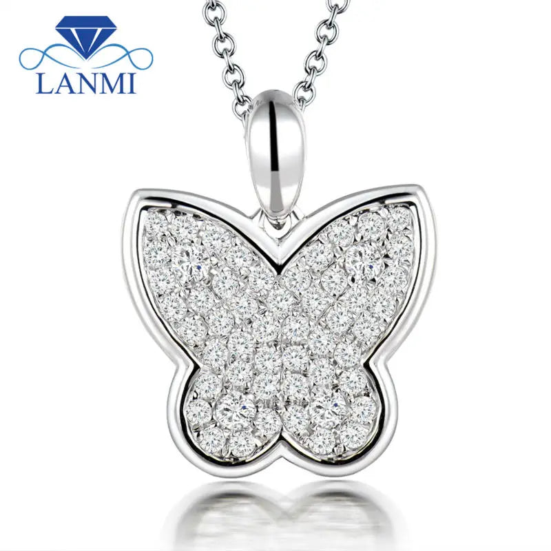 18K White Gold Butterfly Diamond Pendant for Women