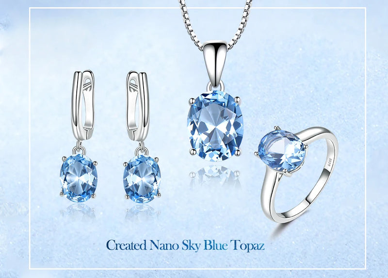 925 Sterling Silver Sky Blue Topaz Wedding Jewelry Set for Women