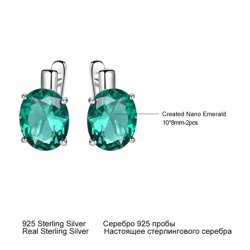 925 Sterling Silver Oval Nano Emerald Clip Earrings for Women