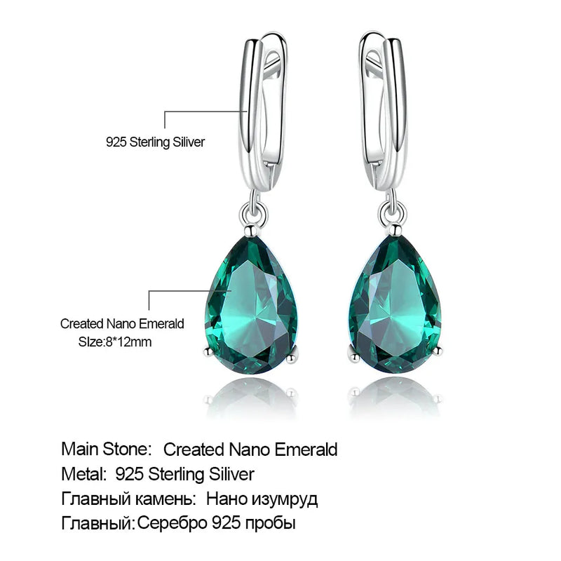 Sterling Silver Green Emerald Clip Earrings for Women