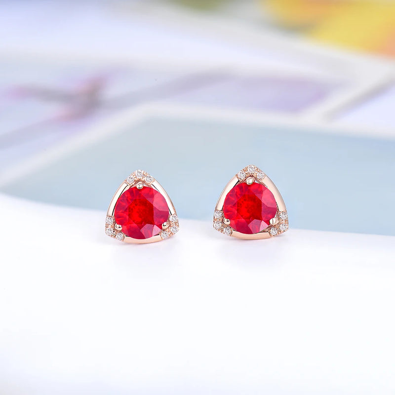 18Kt Rose Gold Ruby Earrings with Diamonds for Women