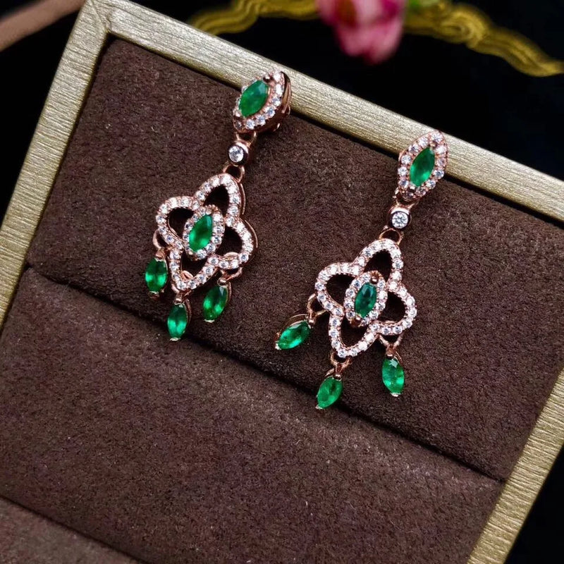 S925 Silver Green Emerald Earrings