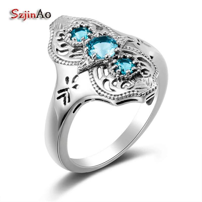 925 Sterling Silver Aquamarine Turkish Ring for Women