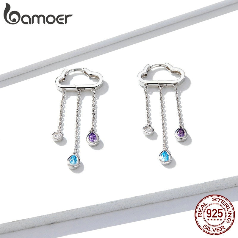 Sterling Silver Cloud and Rainy Zirconia Dangle Earrings for Women