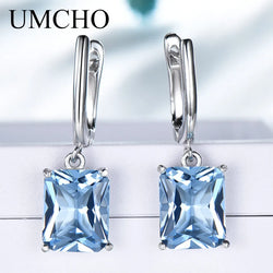 925 Sterling Silver Blue Topaz Drop Earrings for Women