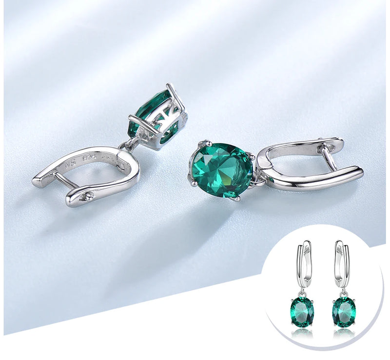 925 Sterling Silver Emerald Gemstone Long Clip Earrings for Women