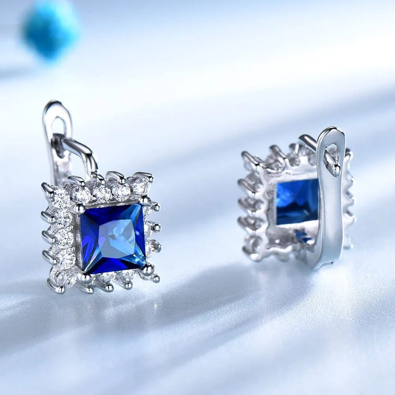 925 Sterling Silver Simulated Blue Sapphire Clip Earrings for Women