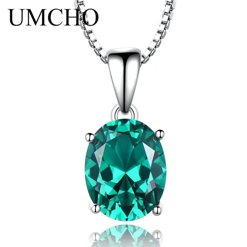 Sterling Silver Oval Cut Emerald Halo Pendant for Women