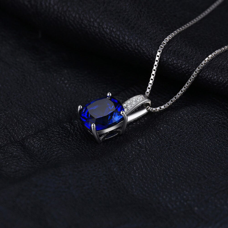 Sterling Silver Cushion Cut 4.7ct Blue Sapphire Pendant Necklace for Women