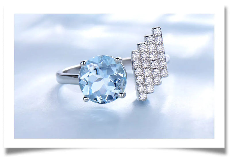 925 Sterling Silver Sky Blue Topaz Adjustable Ring for Women