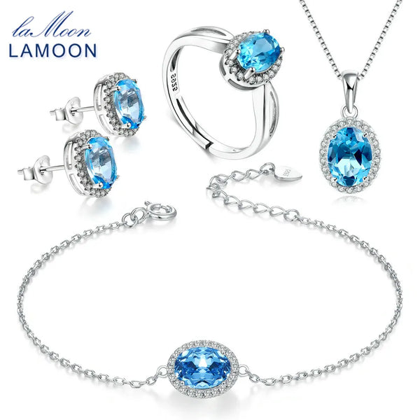 Sterling Silver 925 Blue Topaz Jewelry Set for Women