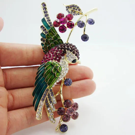 Silver-tone 4.21" Colorful Swallow Bird Flower Enamel Brooch Pin for Women