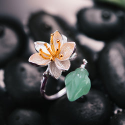 Sterling Silver Aventurine Flower Ring for Women