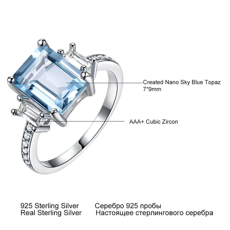 Sterling Silver Sky Blue Topaz Ring and Earrings Set for Women