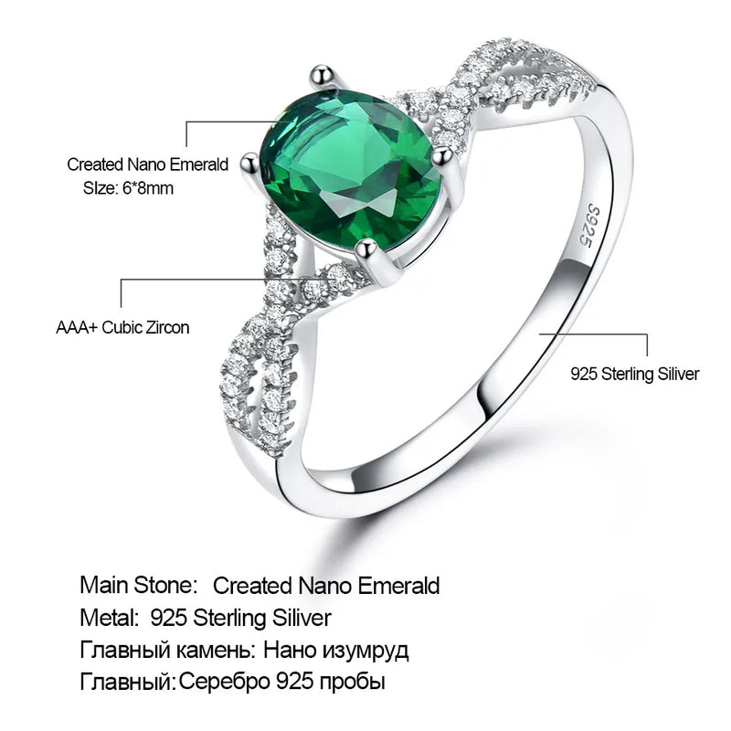 Sterling Silver Nano Emerald Oval Ring for Female